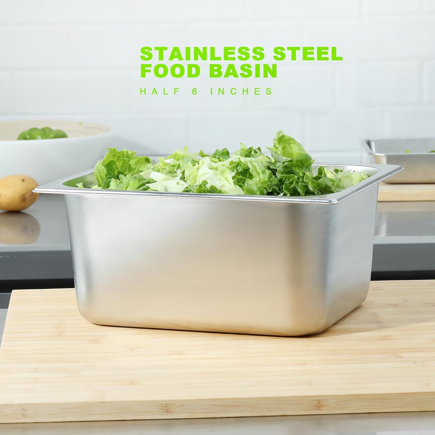 6-Pack Steam Table Pan Half Size 6 Inch Hotel Pan, Stainless Steel Metal Food Pan for Restaurant Food Container Warming Pans for Daily Use and Commercial