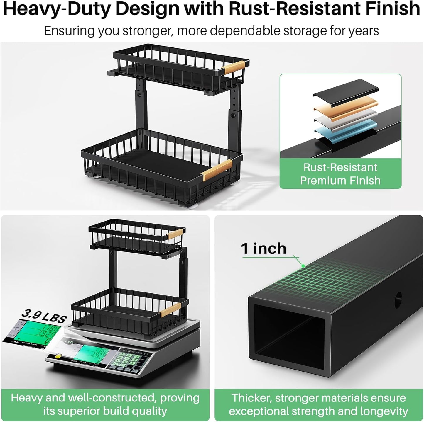 Pull out Cabinet Organizer, 2 Tier Under Sink Organizer, Slide out Metal Kitchen Cabinet Organizers Drawer Shelf, Sliding Storage Shelves for Kitchen Bathroom Pantry Cabinet Closet Organization Rack