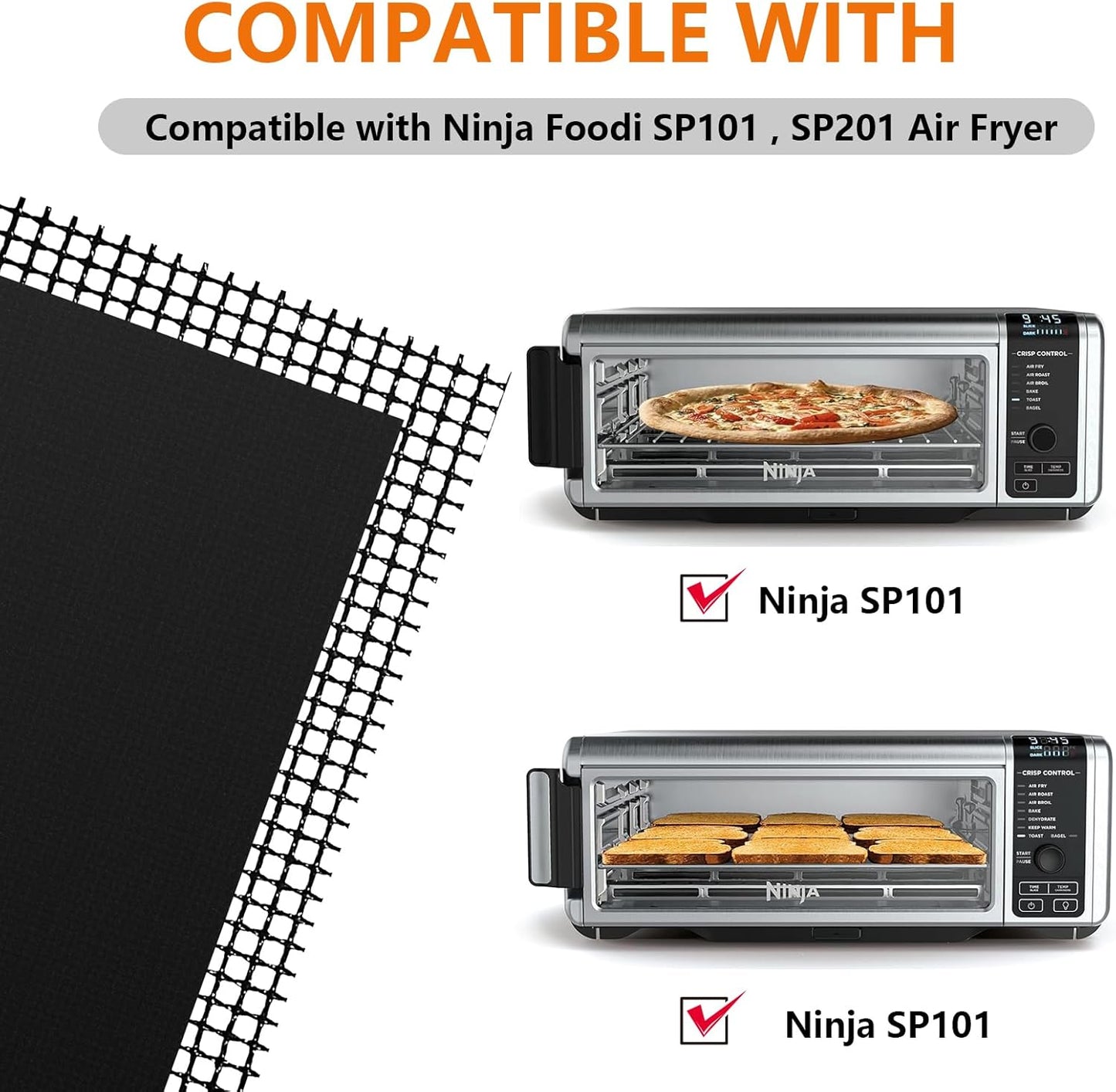 Air Fryer Oven Liners and Mesh Grill Mats Compatible with Ninja Foodi SP101 SP201 SP301，Reusable 12inch Non-Stick Liner for Bottom of Oven and Air Fryer Toaster Oven Mat for Oven