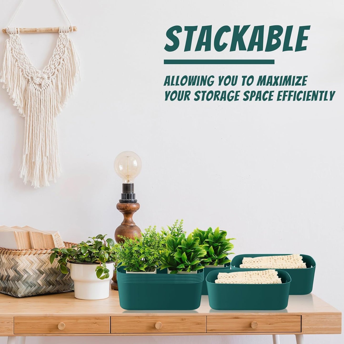 Zopeal Plastic Storage Bins 10 Pcs Green Pantry Organizer Bins Small Baskets Storage Containers for Home Kitchen (8 x 5.7 x 3 Inch)