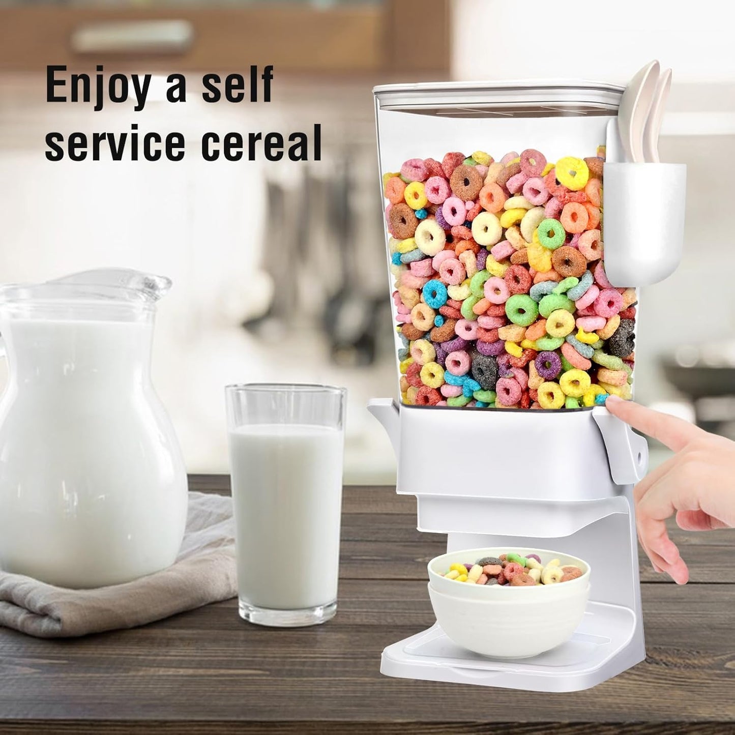 Cereal Dispenser Countertop with 4 Pack Bowls and Spoons 5.5 Qt Large Cereal Storage Container Holder for Pantry Dry Food Nut Dispenser Snack Candy Organizer Kitchen Organization for Oatmeal Granola