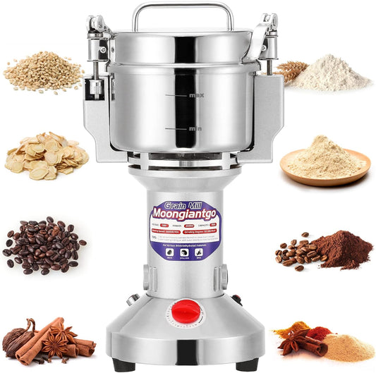 Moongiantgo Grain Mill Grinder Electric 300g Commercial Spice Grinder 1500W Stainless Steel Pulverizer Dry Grinding Machine for Wheat Corn Rice Pepper Herbs Coffee Beans (300g Upright, 110V)