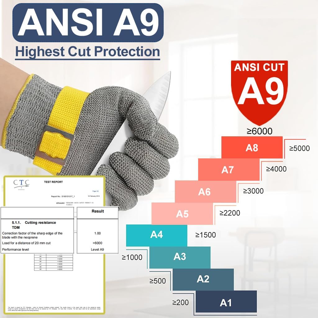 Dowellife Level 9 Cut Resistant Glove, Grey, X-Large, 2 Pcs