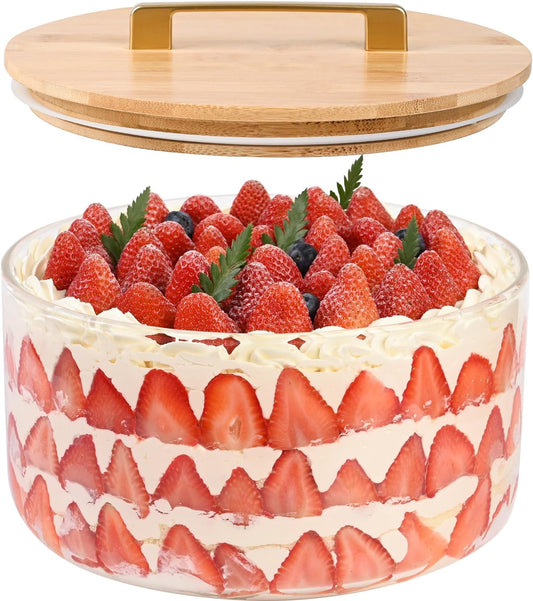 9 inch Large Salad and Trifle Bowl Glass with Lid, 155 oz Versatile Mixing and Serving Dish for Fruit, Laying Ice Cream, Cake, Cupcake, Baking, and Dessert, Microwave Safe