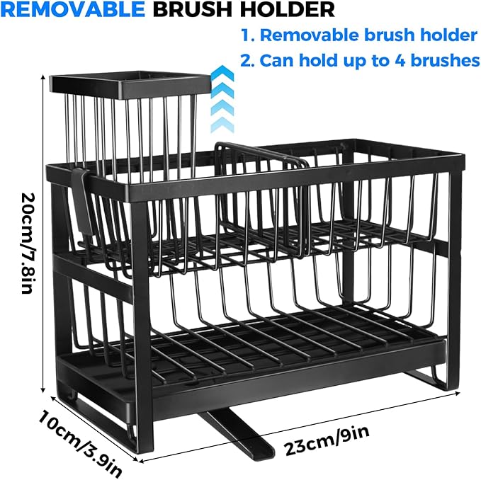 2-Tier Sponge Holder for Kitchen Sink,Self Drain Sink Caddy with Brush Holder, Countertop Accessory for Sponges, Brushes and Dish Rags,Kitchen Countertop Organizers and Storage Essentials