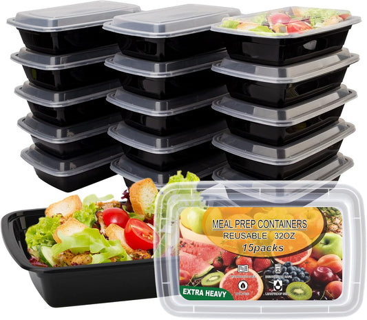 15 Pack- Meal Prep Containers 32oz, Plastic Food Prep Containers Reusable, Leakproof To Go Food Containers with Lids, BPA-Free, Microwave/Dishwasher/Freezer Safe