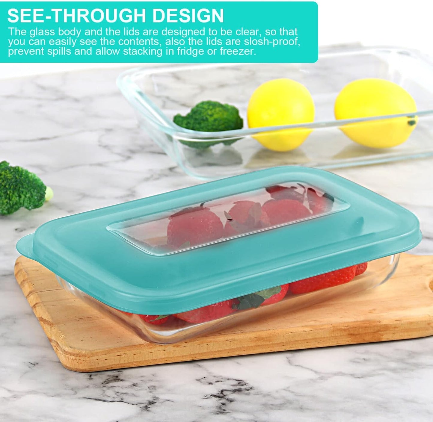 KOMUEE 8 Pieces Glass Baking Dish with Lids Rectangular Glass Baking Pan Bakeware Set with BPA Free Lids, Baking Pans for Lasagna, Leftovers, Cooking, Kitchen, Fridge-to-Oven, Green