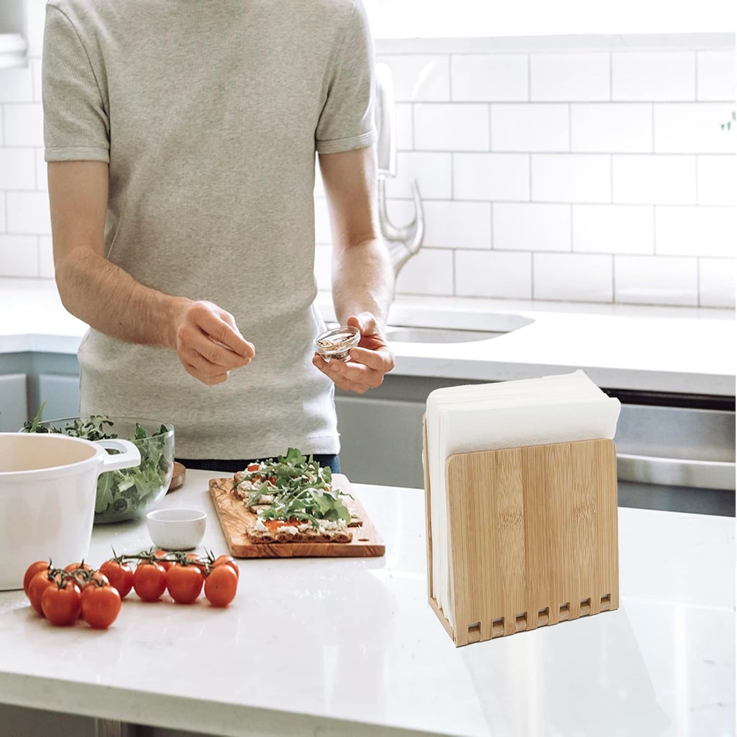 Bamboo Napkin Holder, Adjustable Wood Storage Rack for Dining Room, Picnic, Kitchen Table Indoor Outdoor - Dispenser for Table (Original))