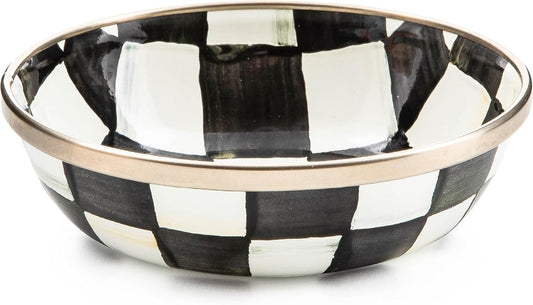 MACKENZIE-CHILDS Enamel Relish Dish, Small Serving Bowl for Entertaining, Black-and-White Courtly Check