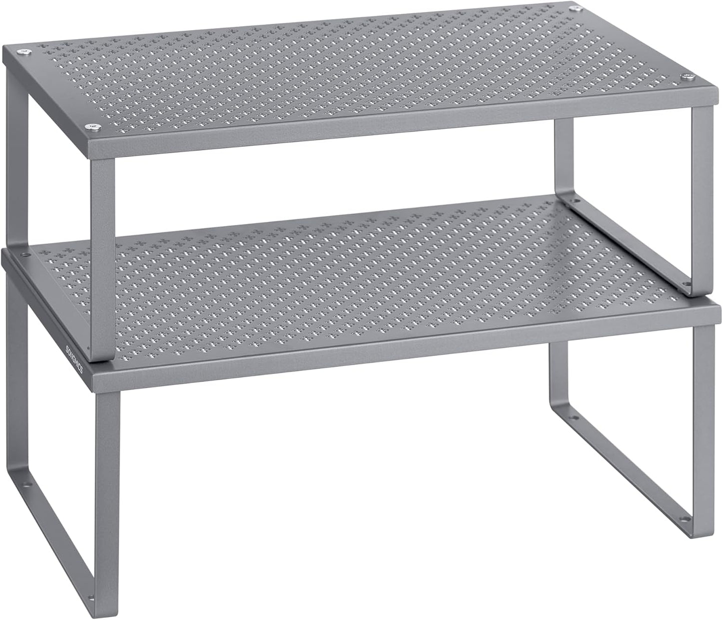 SONGMICS Spice Racks, Set of 2 Metal Cabinet Shelf Organizers, Countertop Organizers, Shelf Risers, Stackable, Expandable, Silver UKCS401G01