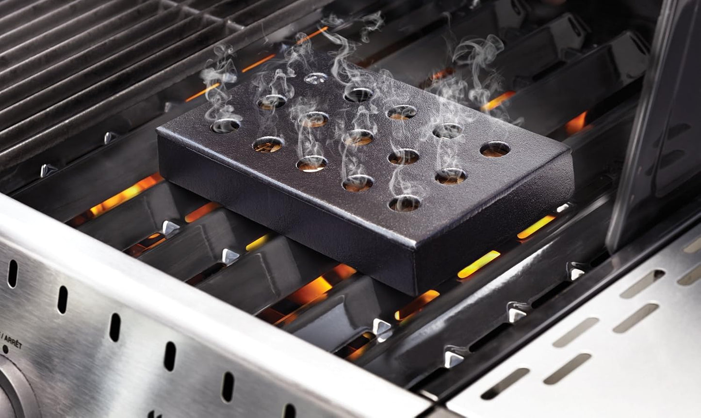 Outset Q177 Smoker Gas Grill, 5.25" x 8.25" x 1.25", Wood Chip Smoking Box: Cast Iron