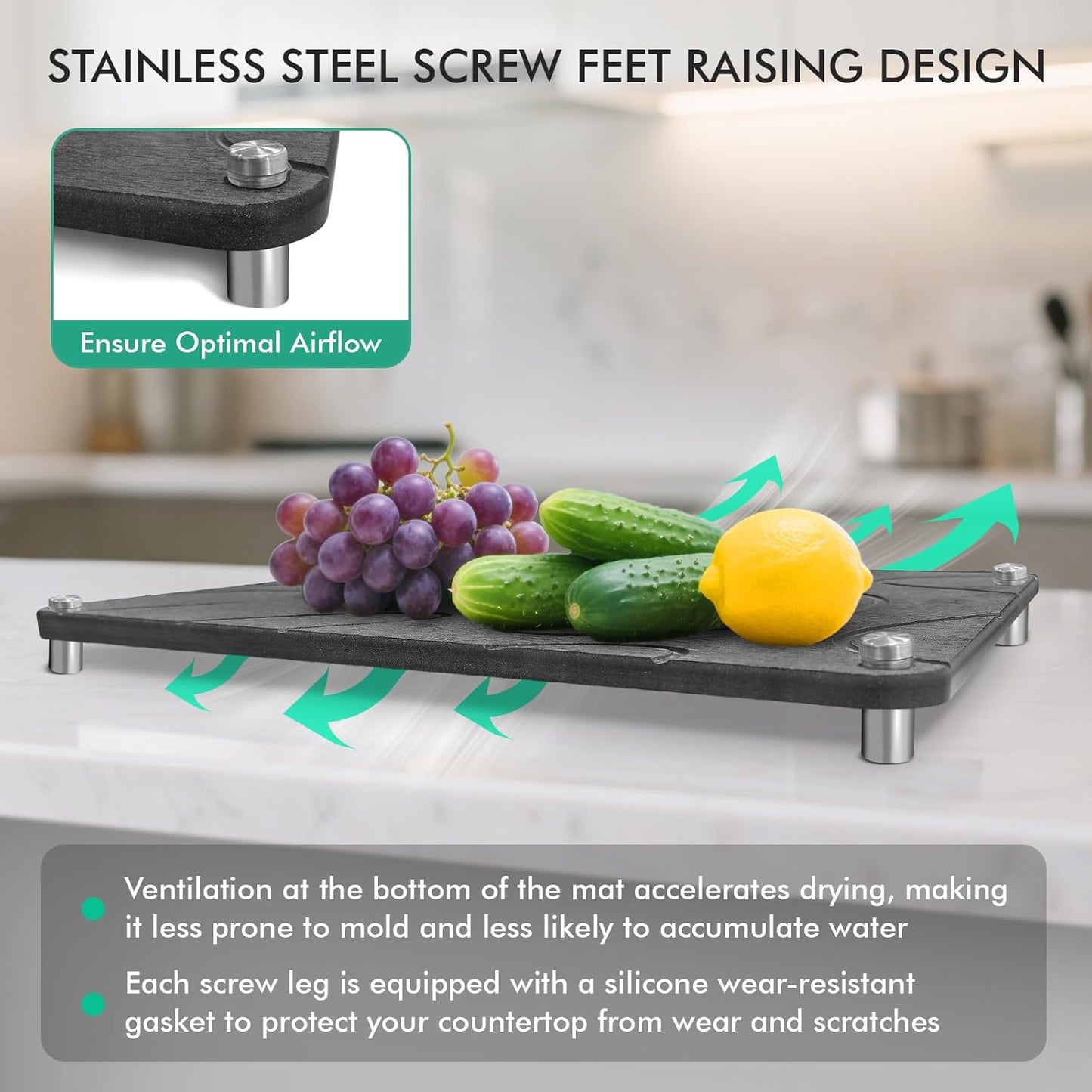 Stone Drying Mat For Kitchen Counter Superb Absorbent Diatomaceous Earth Mats with Non-Slip Feet Quick Dry Stone Dish Drying Pad Dish Pad Multi-Purpose(Flow Line-DarkGrey, 15.7" x 11.8")