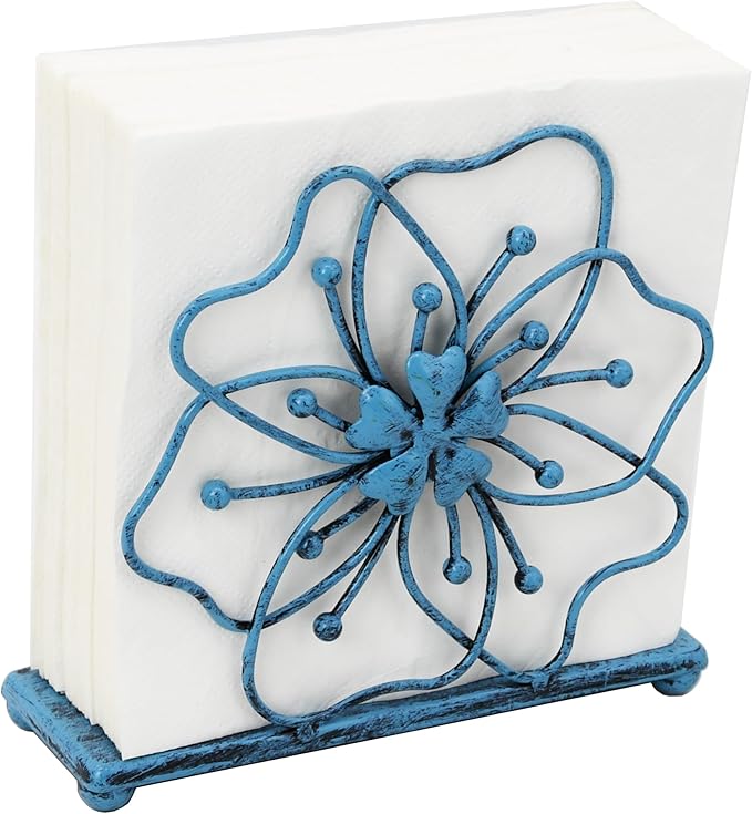 OwlGift Flower Style Napkin Holder, Freestanding Tissue Dispenser, Dining Table Napkin Storage for Home Kitchen Restaurant Picnic Party Wedding Housewarming – Turquoise