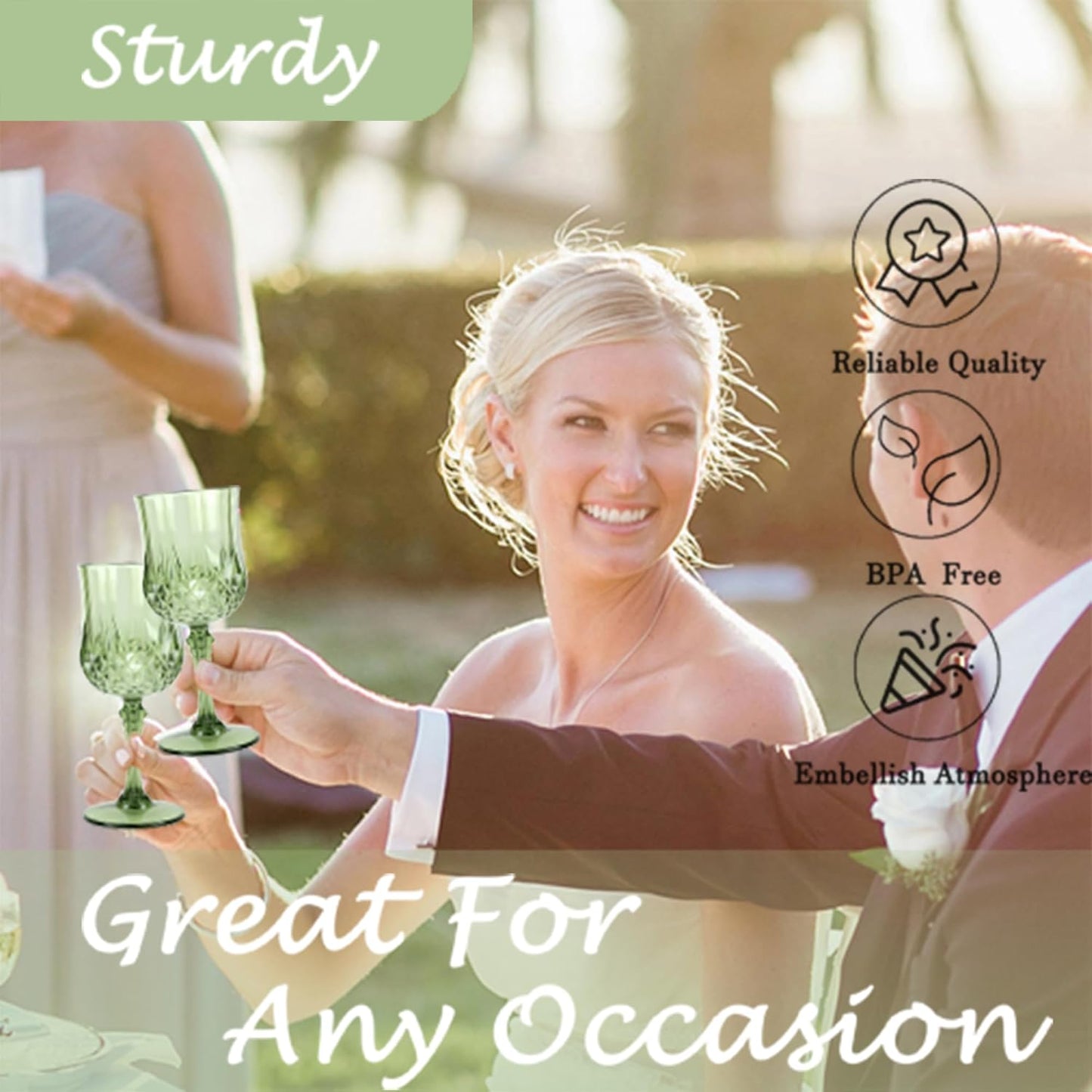 Plastic Wine Glasses，Plastic Goblets Vintage Style Cordial Drinking Glasses for Wedding Reception, Grand Event Party Supplies (48, New Green)