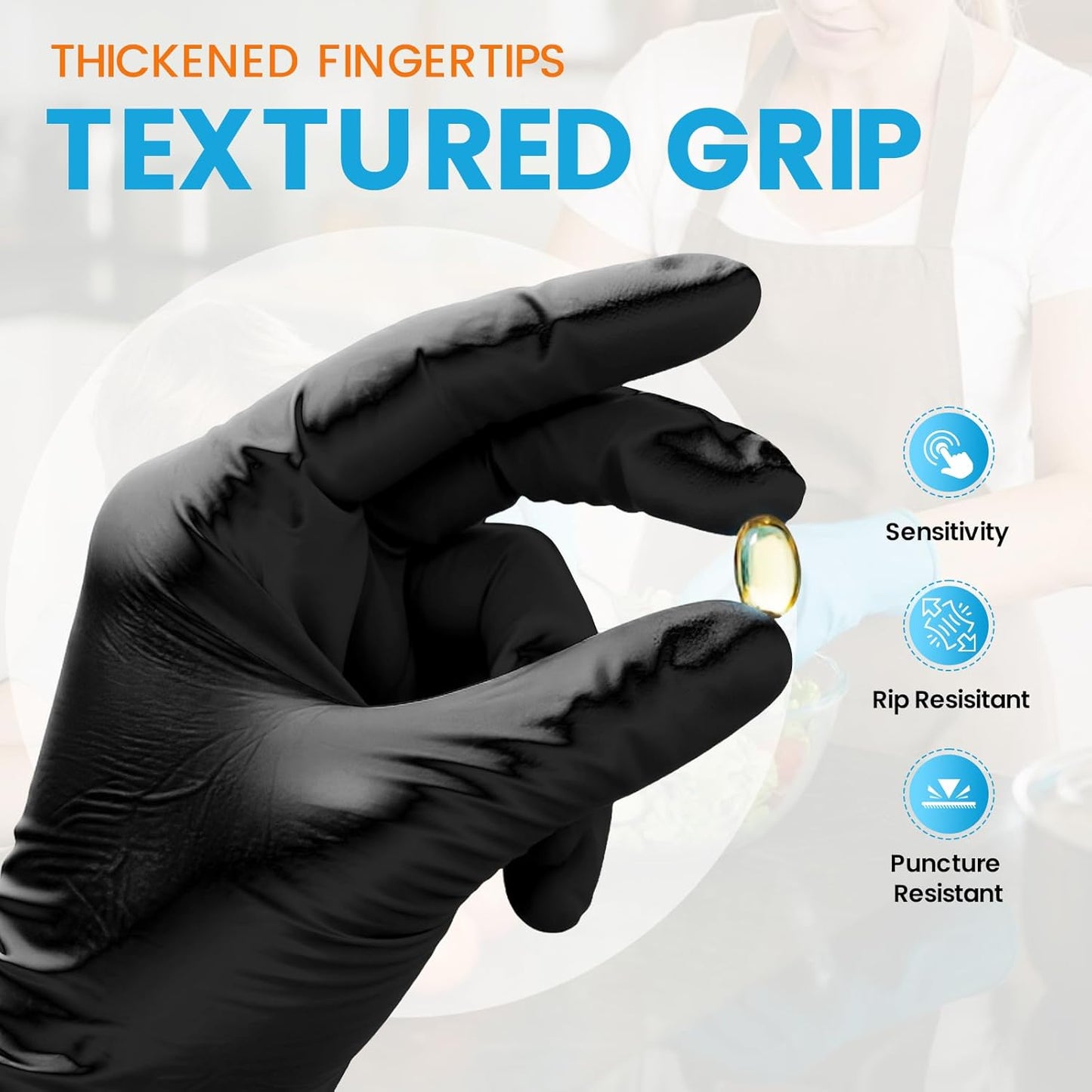 6 mil Disposable Nitrile Gloves, Heavy Duty Disposable Glove, Cooking Gloves, Latex Free, Powder Free (Black of 1000, Large)