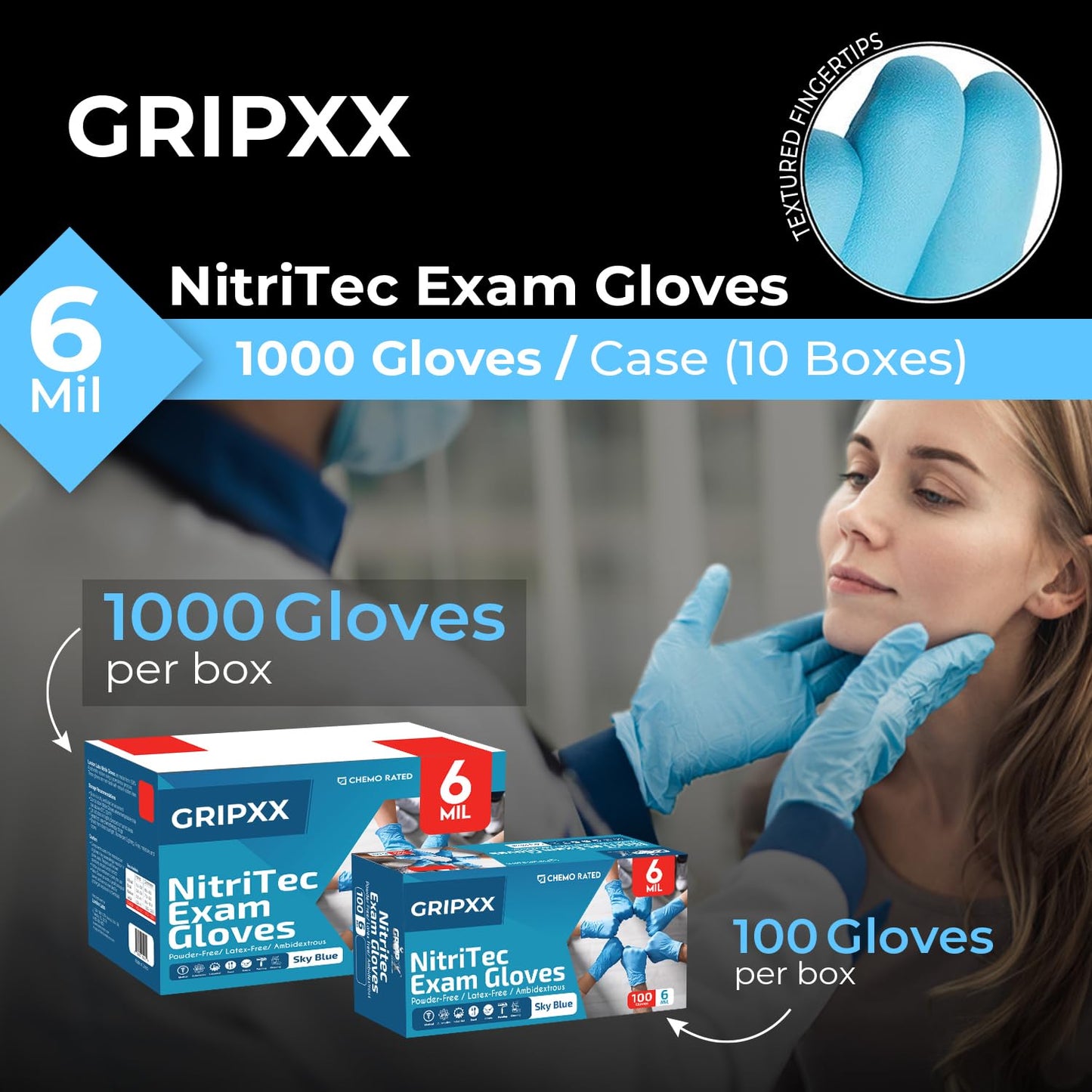 Heavy Duty 6 Mil Blue Nitrile Gloves Disposable Latex & Powder Free -Extra Stretchy Fentanyl Safe |Medical,First Aid Kit,EMT|Food Safe Rubber Gloves for Cooking & Cleaning|Bulk Pack (1000)