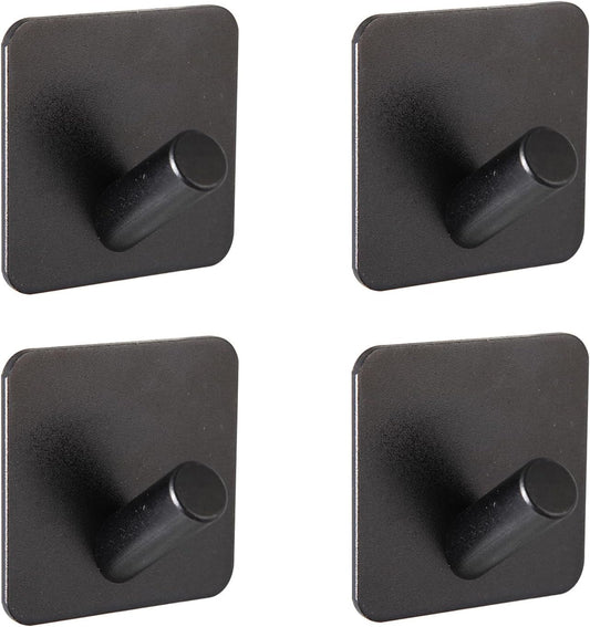 Aluminum Wall Hooks, No Drill Damage-Free Adhesive Hook,Product for Hanging Heavy Duty for Bathroom Kitchen Home (Slanting Square Black Hook, 4)
