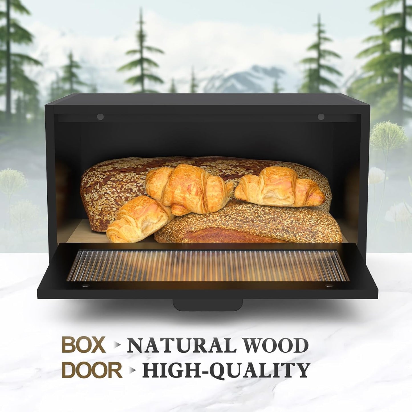 Bread Box for Kitchen Countertop Farmhouse Bread Holder Bread Storage Wooden Bread Container Black