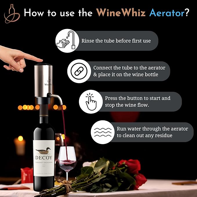 Electric Wine Aerator & Opener Set with Accessories, Rechargeable Automatic Corkscrew, Aerator, Dispenser, Foil Cutter Tool, Stopper, Wine Lovers Gift for Housewarming, Birthday, Registry, Anniversary