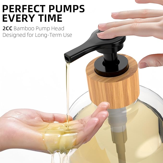 Cisily Kitchen Dish Soap Dispenser Set with Black Sponge Holder and 2 Pack 16.9oz Clear Glass, Dish Soap Dispensers for Hitchen Sink, Vintage Hand and Dish Soap Dispensers Set