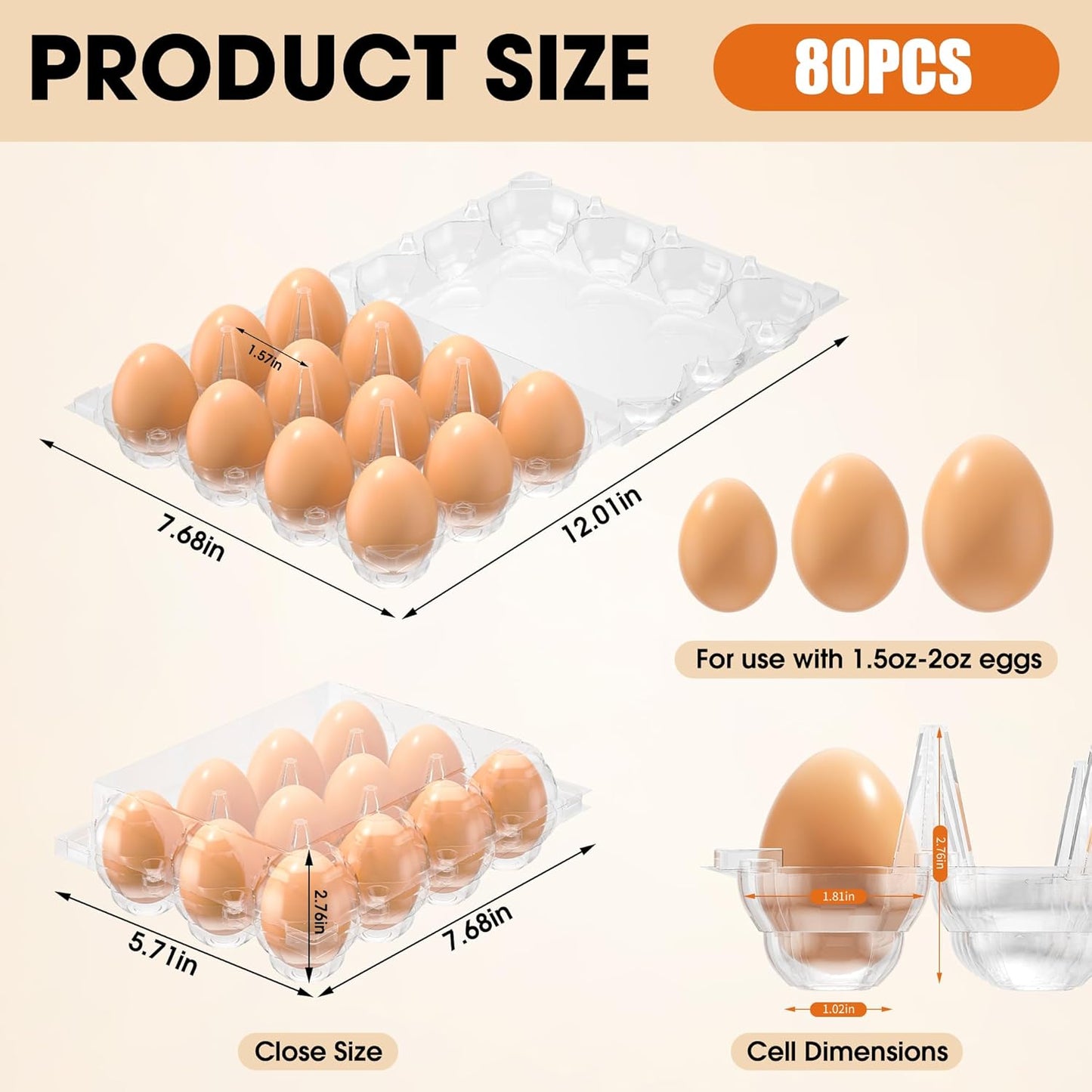 80 Pack Egg Cartons Cheap Bulk, 12 Count Clear Empty Egg Cartons for Fresh Chicken Eggs, 3x4 Grids Reusable Egg Holder Trays for Refrigerator Use, Chicken Farming, Family Storage and Market Purpose