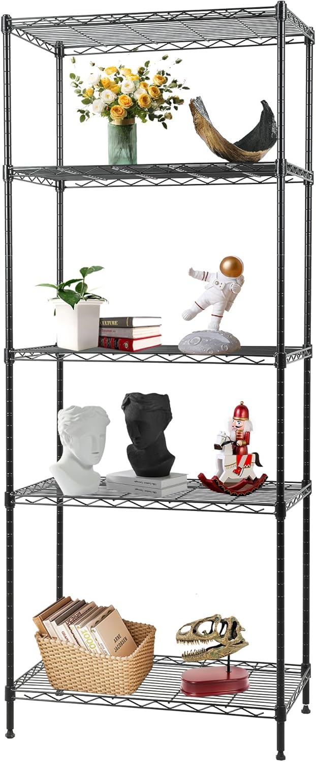 FDW Shelves,Wire Shelving Utility Storage Shelves Shelving Unit NSF Certified Height Adjustable Metal 5 Tier Shelves Easy Assembly 24" L x 14" W x 59" H,Black