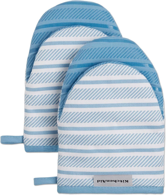KitchenAid Albany Mini Oven Mitt 2-Pack Set, Blue Velvet, 5.5"x8"