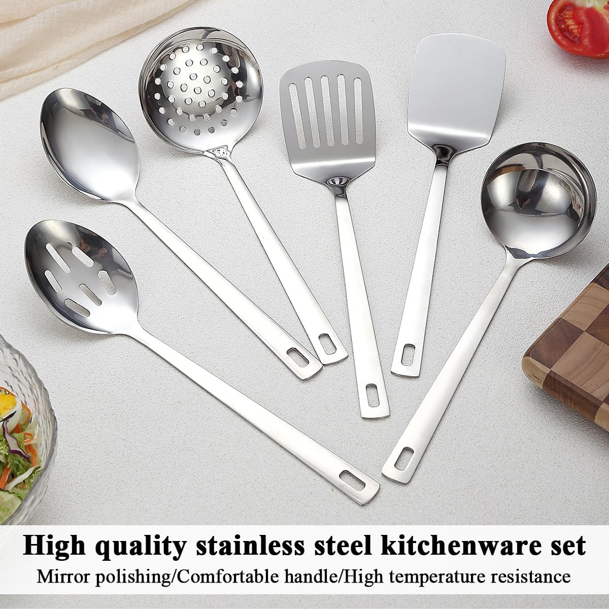 Evanda Kitchen Utensils Set 6pcs, Stainless Steel Cooking Utensils Set, Heavy Duty Kitchen Tools Spatulas Set, Home Essentials Kitchen Gadgets Accessories