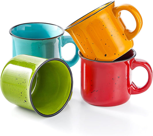 bestone Set of 4 Large Ceramic Mugs with Handles, 16 oz, Vibrant Colors, Microwave & Dishwasher Safe, Perfect for Coffee, Cereal, Latte, Salad, Noodles