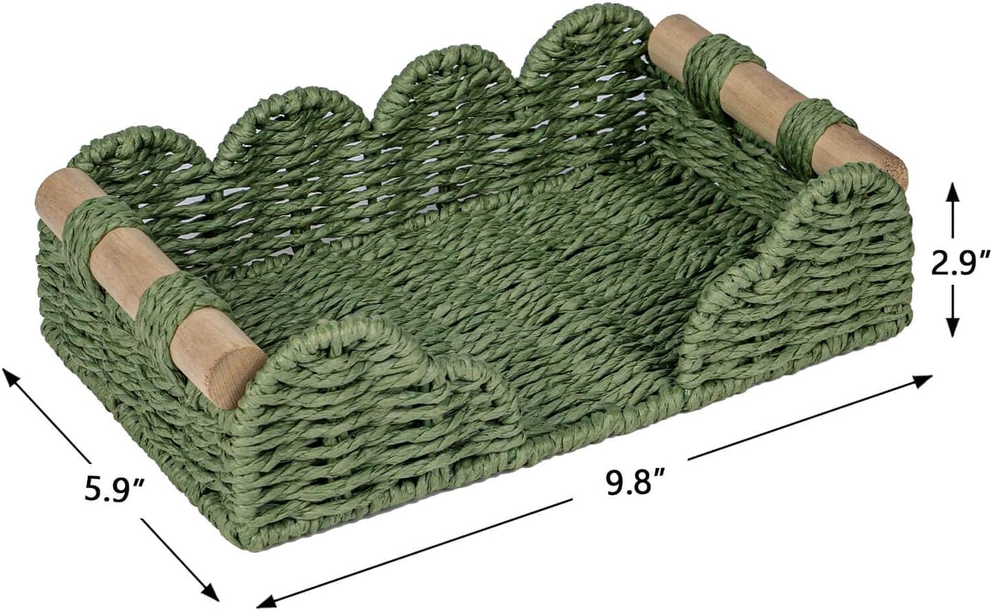 CubesLand Scalloped Napkin Holder for Bathroom Decor, Paper Rope Flat Napkin Dispenser Guest Towel Tray for Bathroom, Farmhouse Warm Napkin Holder for Table Dining Room Home Kitchen Decor, Green