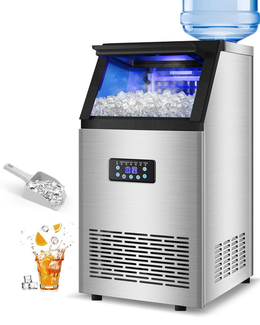 15" Wide Commercial Ice Maker Machine 120LBS/24H - 40PCS Ice Cubes per Cycle, with 30LBS Storage Bin Undercounter/Freestanding Ice Cube Maker for Home Bars and Outdoors, Self-Cleaning Ice Machine