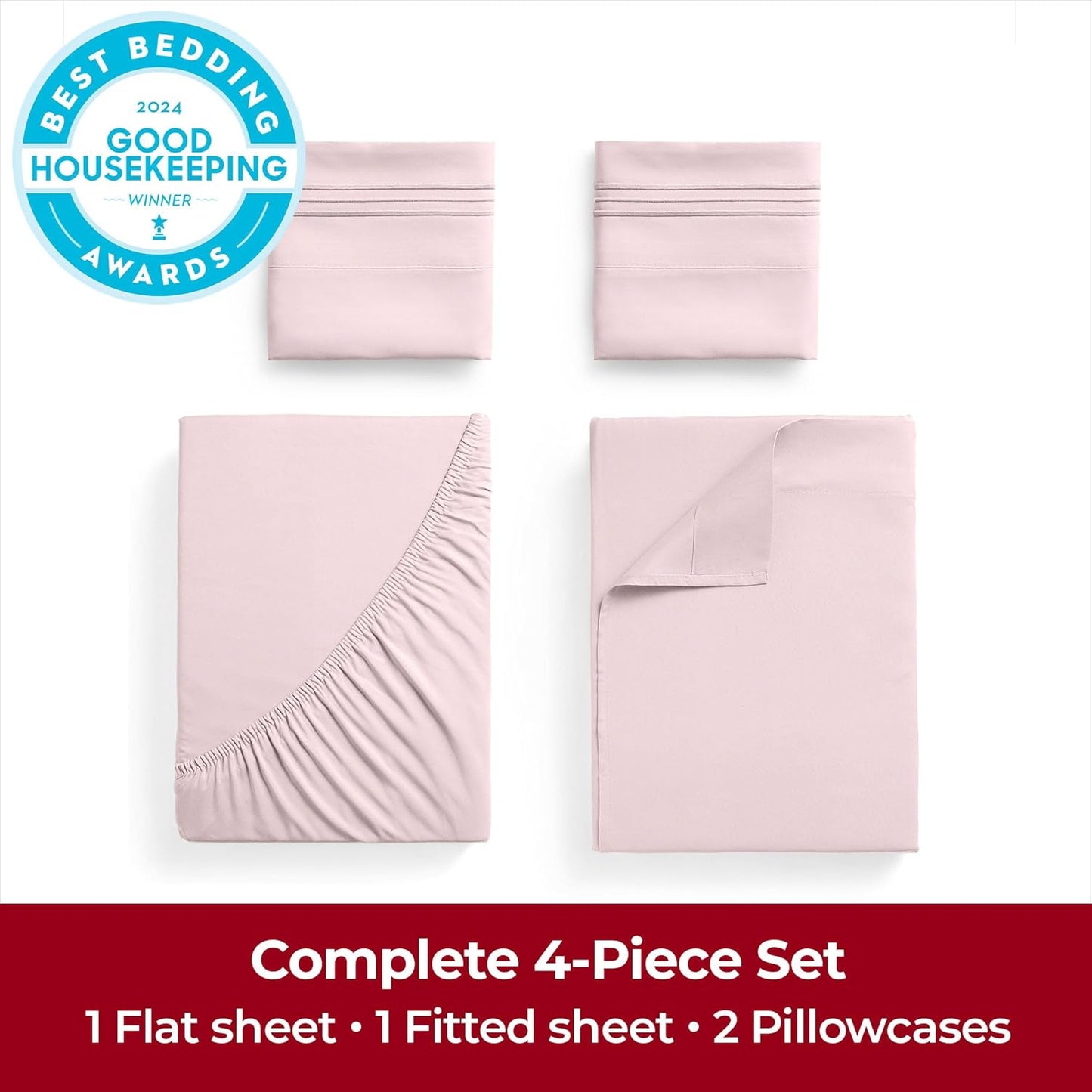 Mellanni Extra Deep Queen Sheets - 4 PC Iconic Collection Bedding - Hotel Luxury, Ultra Soft, Cooling Bed Sheets - Wrinkle, Fade, Stain Resistant (Queen, Blush Pink)