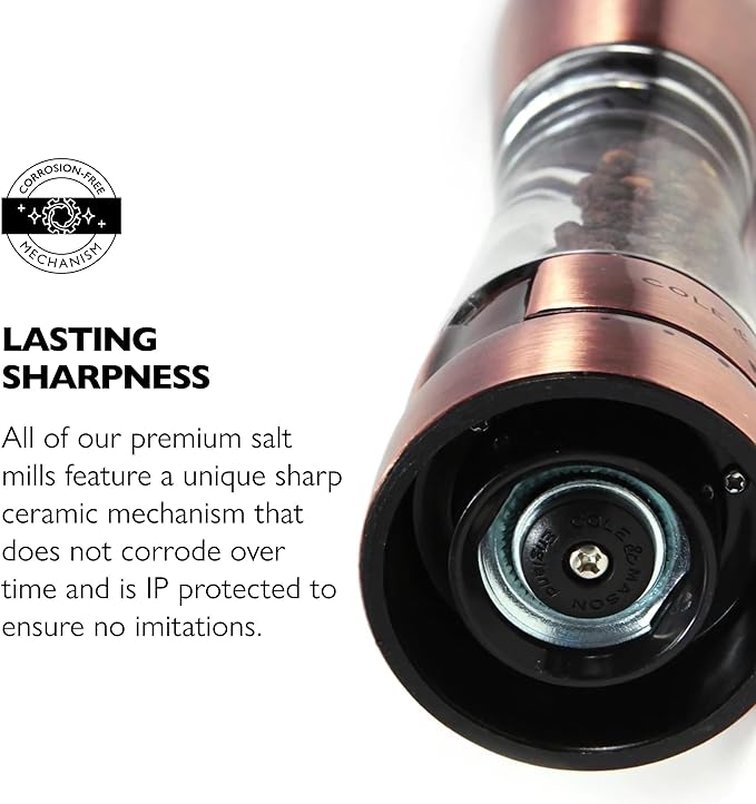Cole & Mason Derwent Salt and Pepper Grinder Set - Refillable Salt & Pepper Grinder Set with Gourmet Precision Mechanisms - Kitchen Accessories for Cooking - Gift Set, Copper