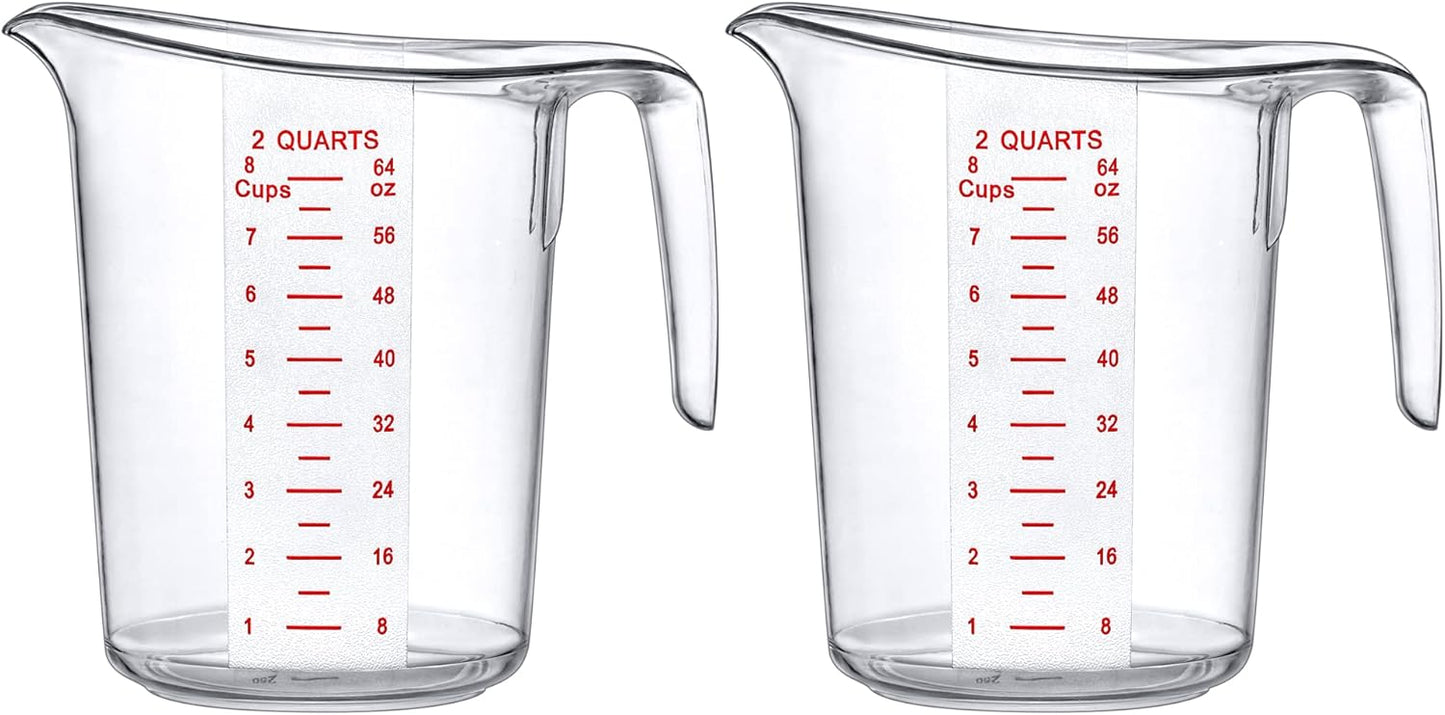 Amazing Abby - Melissa - 64-Ounce Plastic Measuring Pitcher (2-Pack), 8-Cup (2-Quart) Food-Grade Measuring Jug, Unbreakable, Stackable, Dishwasher-Safe, Great for Oil, Vinegar, Flour, and More