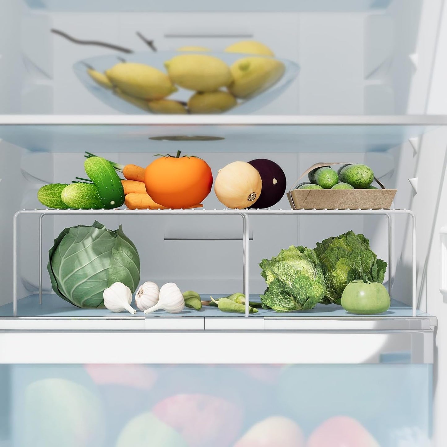 Expandable Storage Shelf, Pantry Organizers and Storage, Adjustable Rustproof Metal Wire Spice Rack, Space Saver Kitchen Storage Shelves for Pan, Pot, Countertop, Drawer, Fridge, Set of 2, White