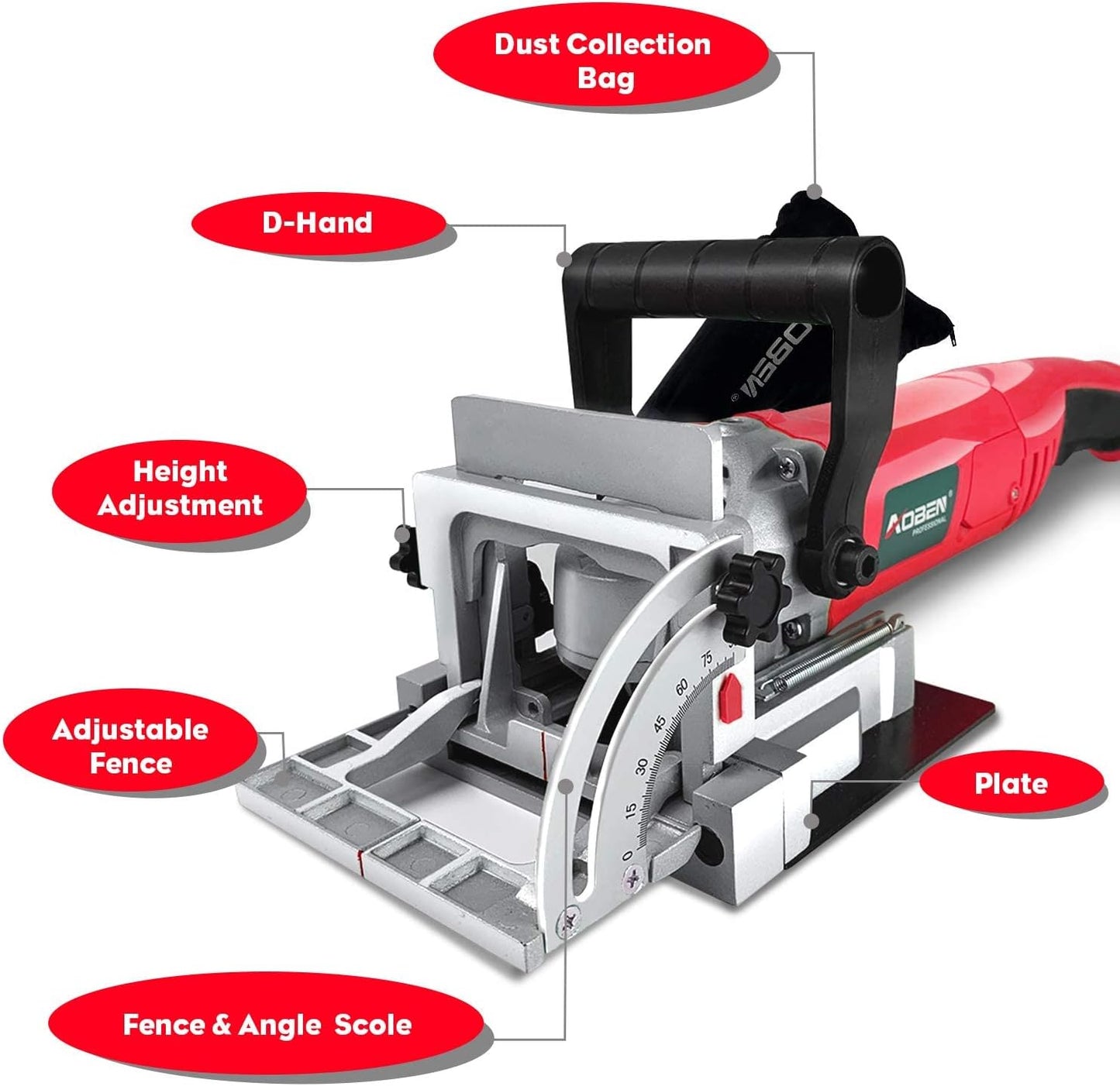 AOBEN Biscuit Cutter Plate Joiner 8.5 Amp With No. 0 Wood(30 Pcs) No. 10 Wood(30 Pcs) No. 20 Wood(50 Pcs), 4" Tungsten Carbide Tipped Blade, Adjustable Angle And Dust Bag