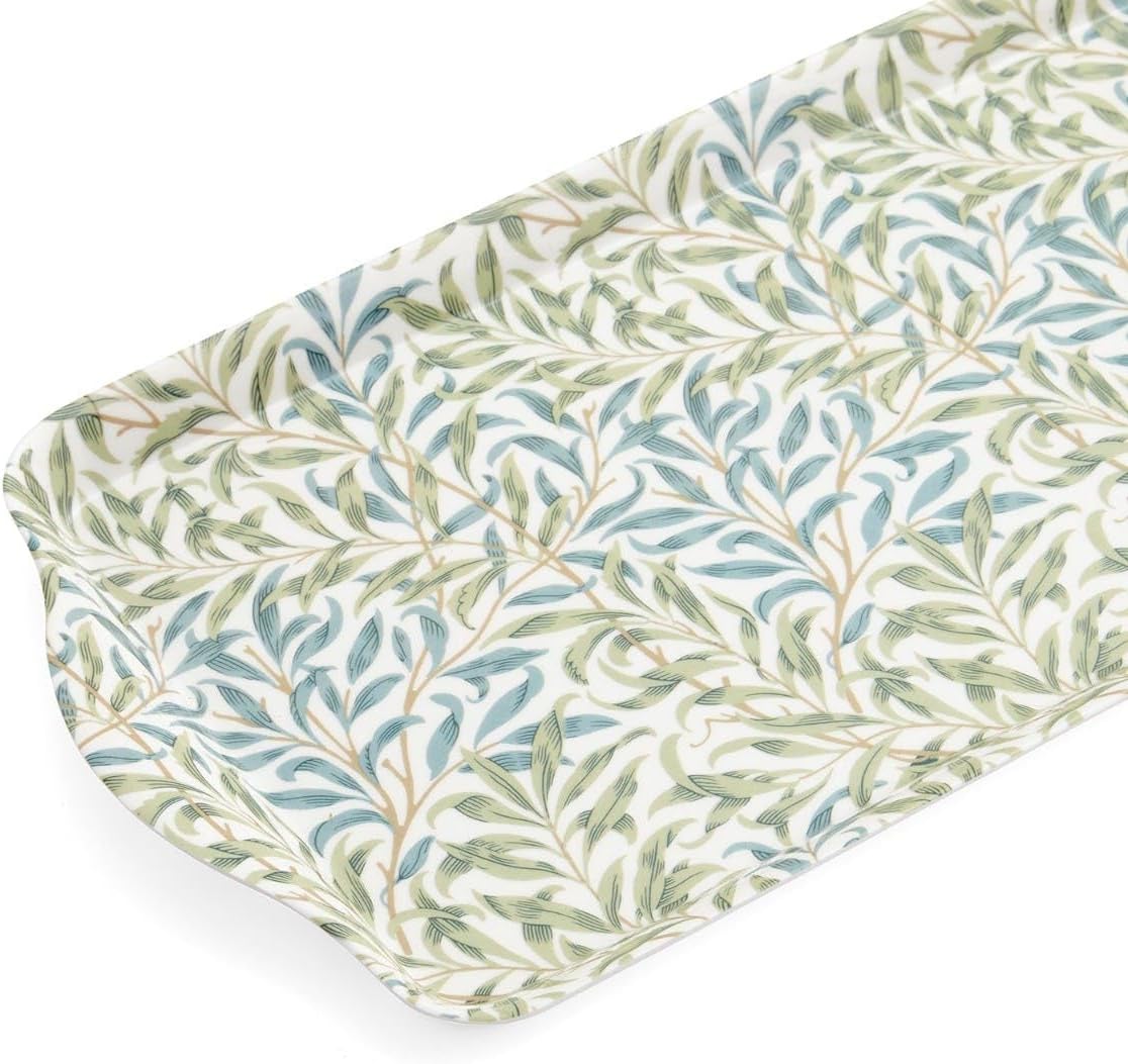 Pimpernel Morris & Co Willow Bough Sandwich Tray - Soft Sage Melamine Serving Tray for Tea Time, Light Snacks, TV Lunches - Easy-Clean Surface & Dishwasher Safe - 15 x 6 Inch, Ideal Housewarming Gift