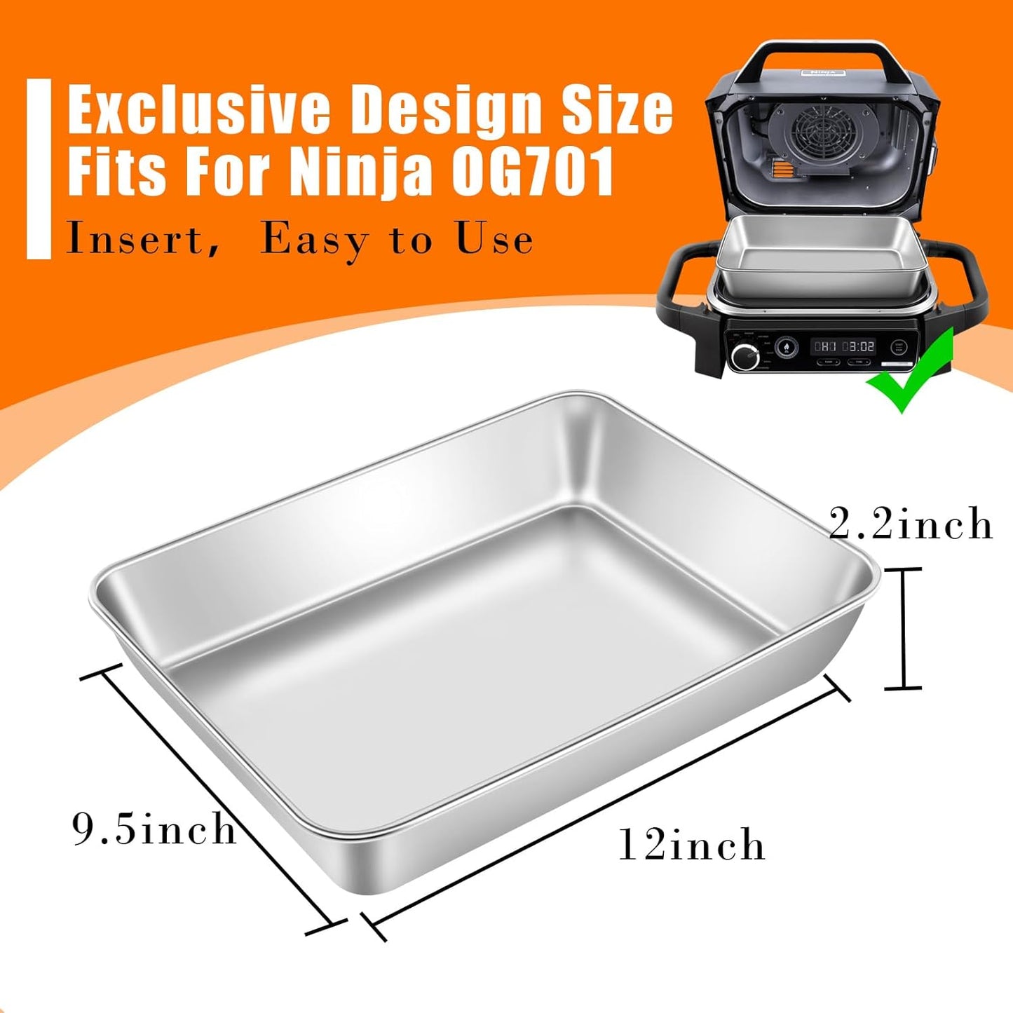 Non-Stick 304 Stainless Steel Baking Sheet Pan - 12"x9"x2" Multipurpose Dishwasher Safe Cookie Sheet | Healthy, Warp & Rust Resistant Bakeware for Pizza, Lasagna, Roasting