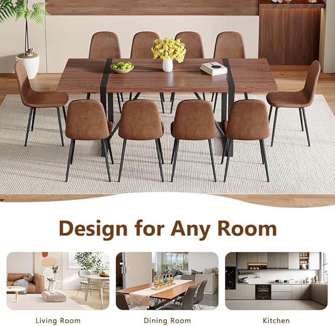 86.6" Dining Table Set for 10, Modern 11 Piece Wood Kitchen Table and Chairs Set, Large Rectangle Dining Table with 10 Suede Upholstered Chairs, Perfect for Family Gatherings and Dining Room
