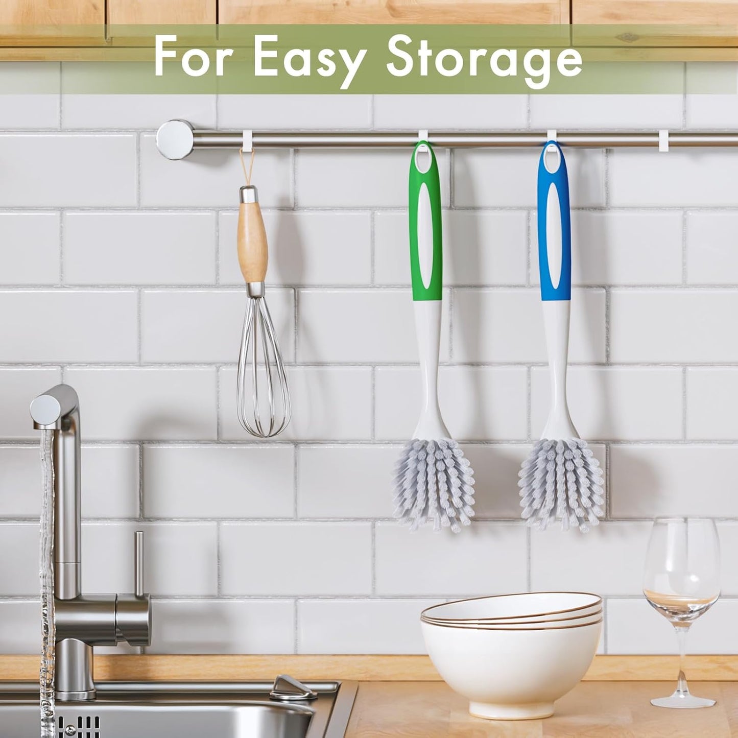 Amazer Dish Brush with Handle, 2 Pack Kitchen Scrub Brushes for Cleaning, Dish Scrubber with Stiff Bristles for Sink, Pots, Pans