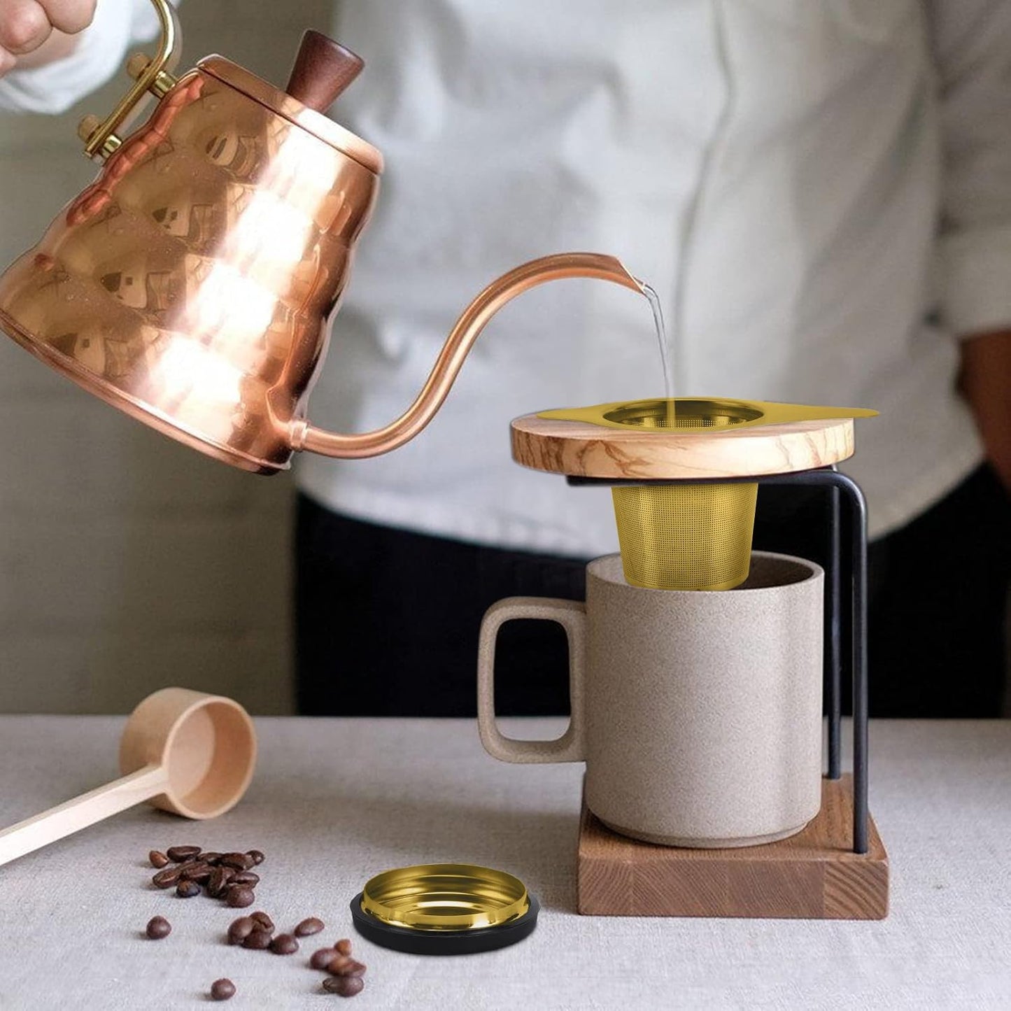 Two Pack Tea Infuser Basket Stainless Steel Tea Strainer Tea Filter With Small Strainer And Lid Tea Diffuser For Loose Tea Superior Brewing Experience (Two pack gold)