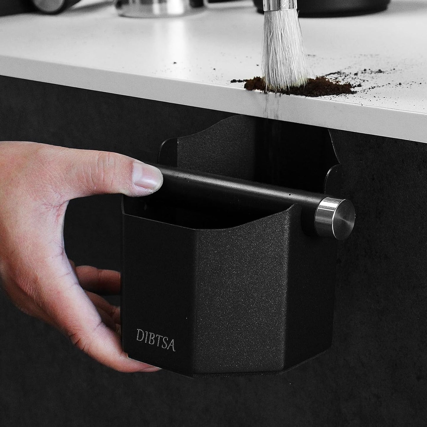 DIBTSA Espresso Knock Box, with Removable Knock Bar and Non-Slip Rubber Base, Espresso Accessory, Stainless Steel, Black, Large