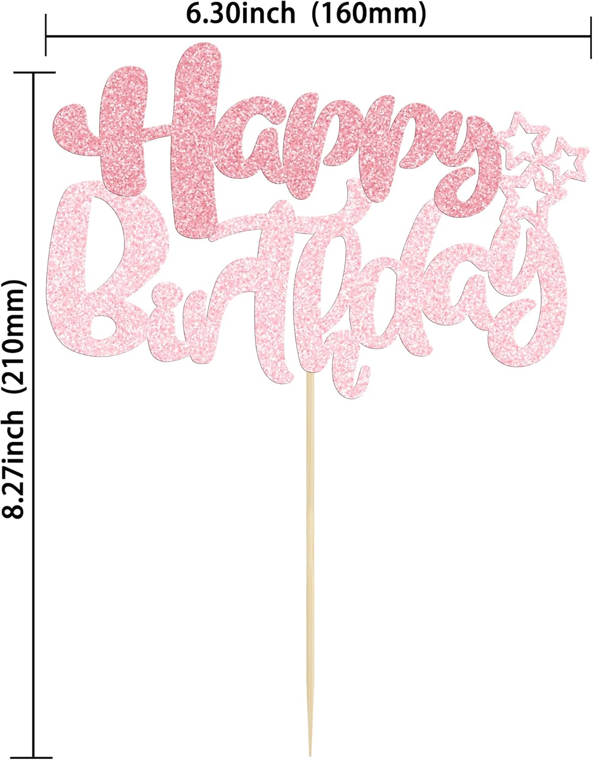Ephlyn 1Pcs Happy Birthday Cake Topper Glitter Happy Birthday Cake Pick Decorations for Celebrating Happy Birthday Anniversary Theme Party Cake Decorations Supplies Pink Light Pink