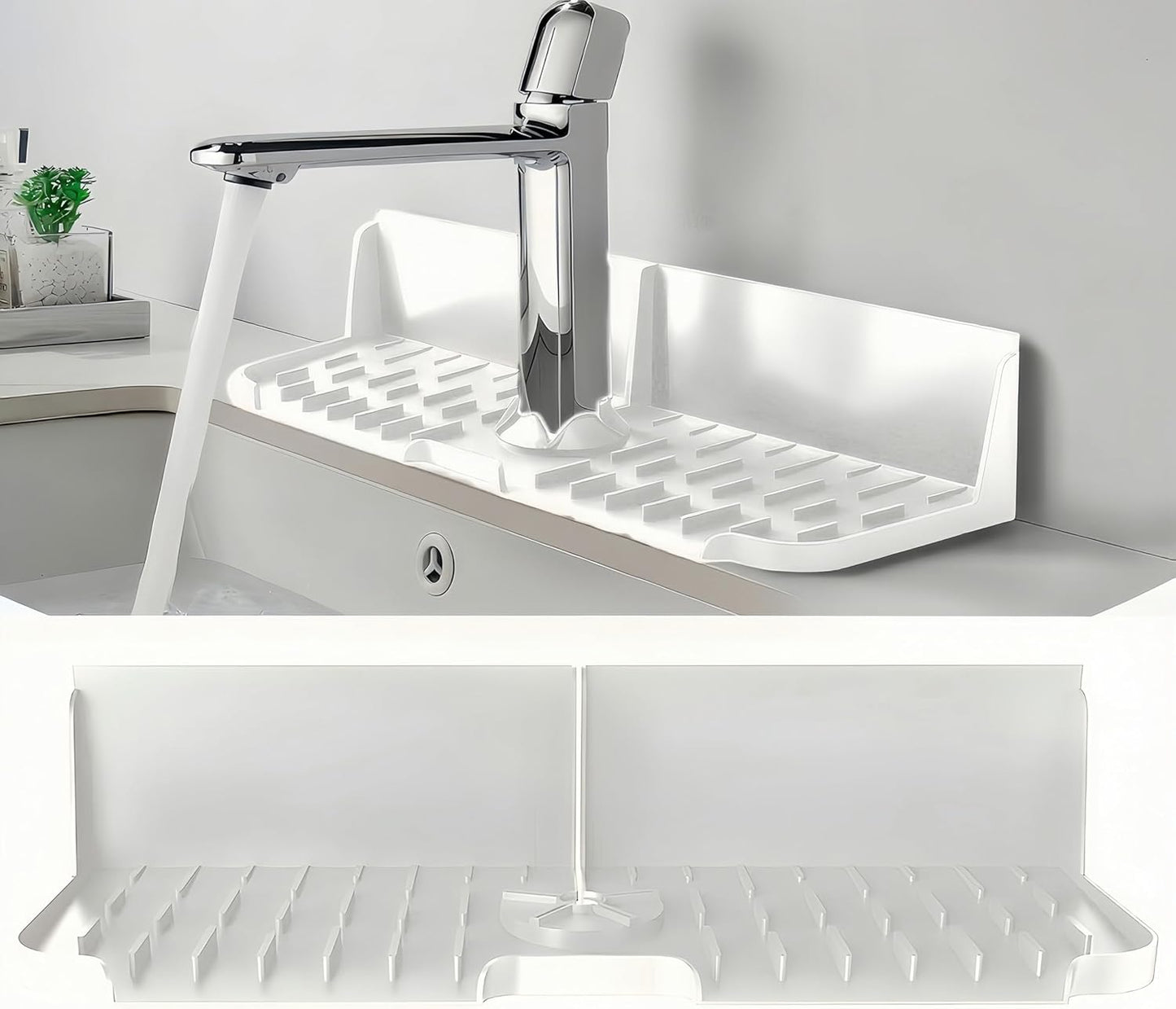 Silicone Kitchen Sink auto Drain Organizer, Kitchen countertop and Sink Splash Guard.Kitchen Sponge Rack and organizing Shelf，Suitable for Cleaning Tools, dispensers, Bottles, Cups (Transparent)