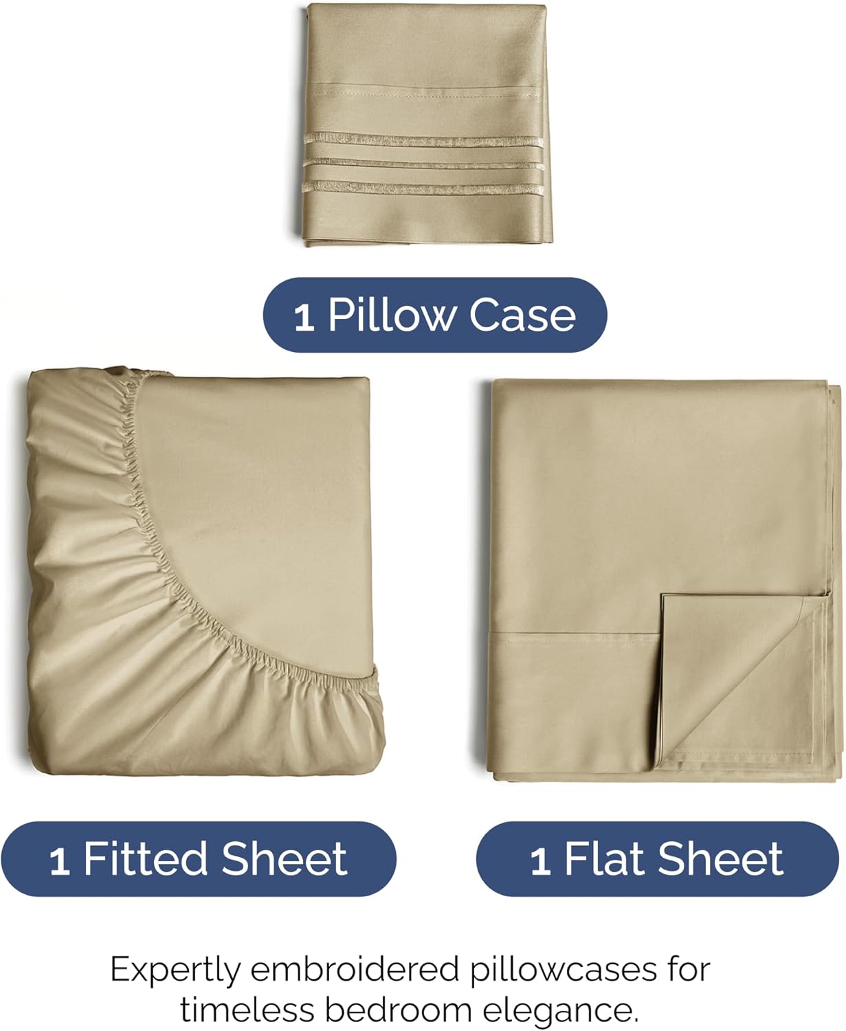 Twin XL Size 3 Piece Sheet Set - Comfy Breathable & Cooling Bed Sheets Set - Hotel Luxury Bedding for Women, Men, Kids, Teens, Boys & Girls - Deep Pockets, Ultra-Soft, Wrinkle Free - Oeko-Tex - Beige