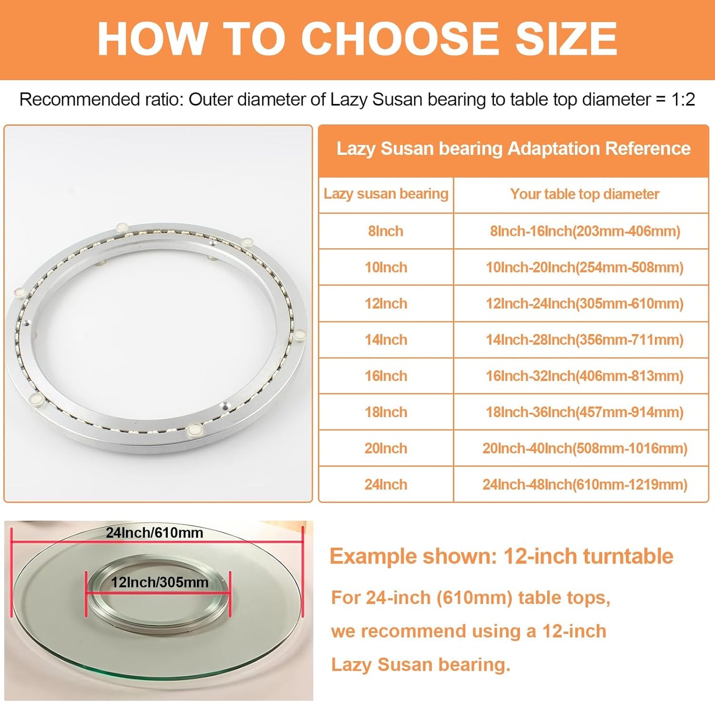 TamBee 14 Inch Mute Lazy Susan Bearing Heavy Duty Aluminum Lazy Susan Hardware Kit Rotating Ring Mechanism for Dining Tables, DIY Projects(Base Only)