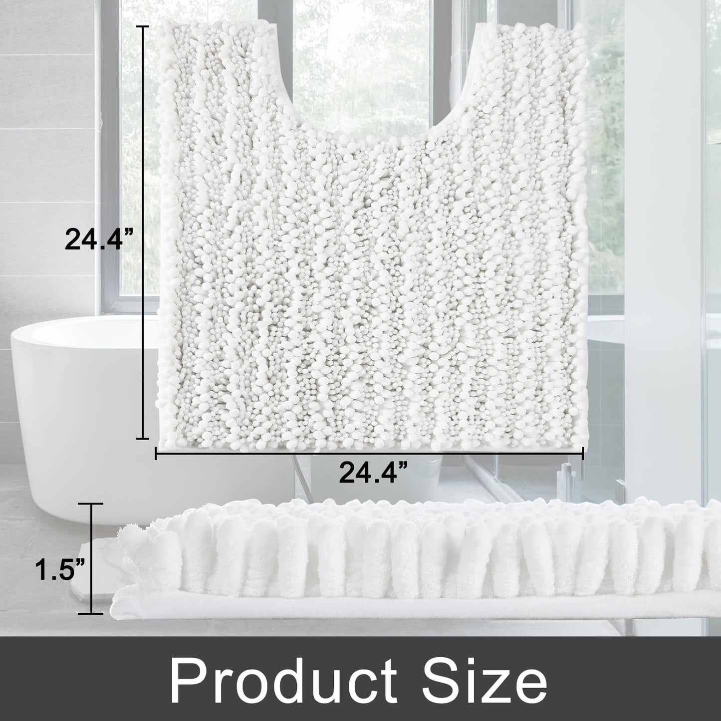 Yimobra Toilet Rug U Shaped Washable 24x20 Inch - Ultra Soft Absorbent Chenille Bath Rugs for Toilet, Quick Dry & Machine Washable, Non Slip Contour Bathroom Mat, White