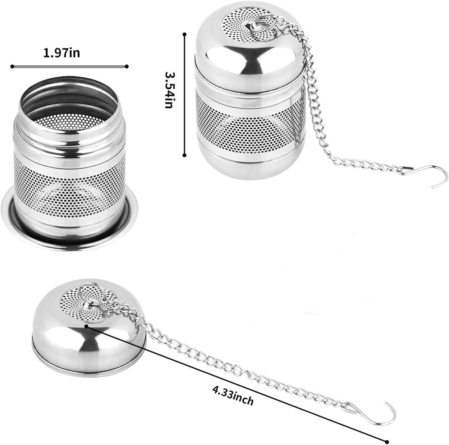 2pcs Tea Infuser, 304 Stainless Steel Tea Strainers for Loose Tea, Loose Leaf Tea Steeper, Fine Mesh Tea Ball holder with Chain Hook and Lid, Reusable Tea Filter Bags Diffusers