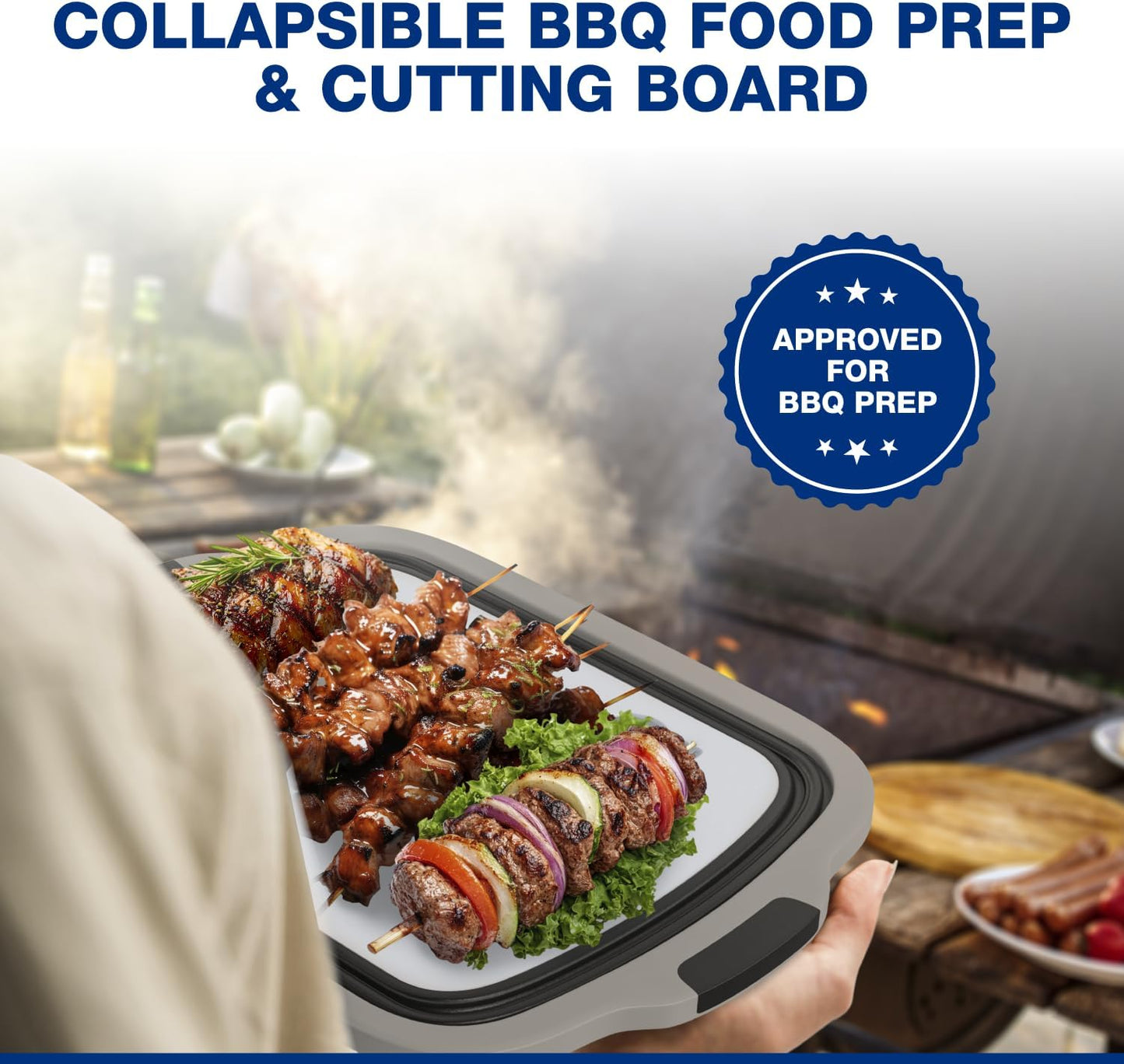 2-Pack XL Collapsible BBQ Prep Tub with Built-In Cutting Board, Lid & Strainer – Marinate, Drain & Prep – Large Food-Safe Container – Perfect for Grilling, Smoking & Outdoor Cooking (Black)