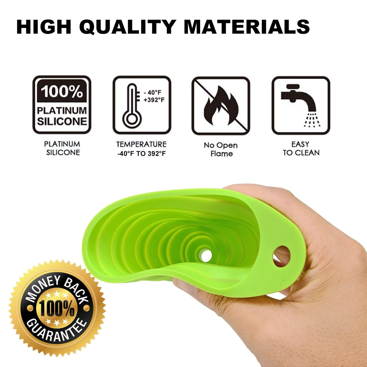 Funnels for Kitchen Use, Food Grade Silicone Collapsible Kitchen Funnel (Green)